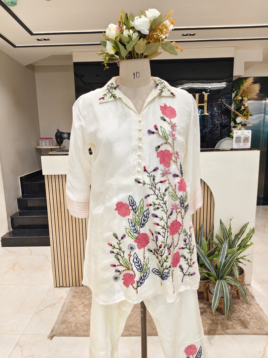 Off White Thread Work Co-Ord Set