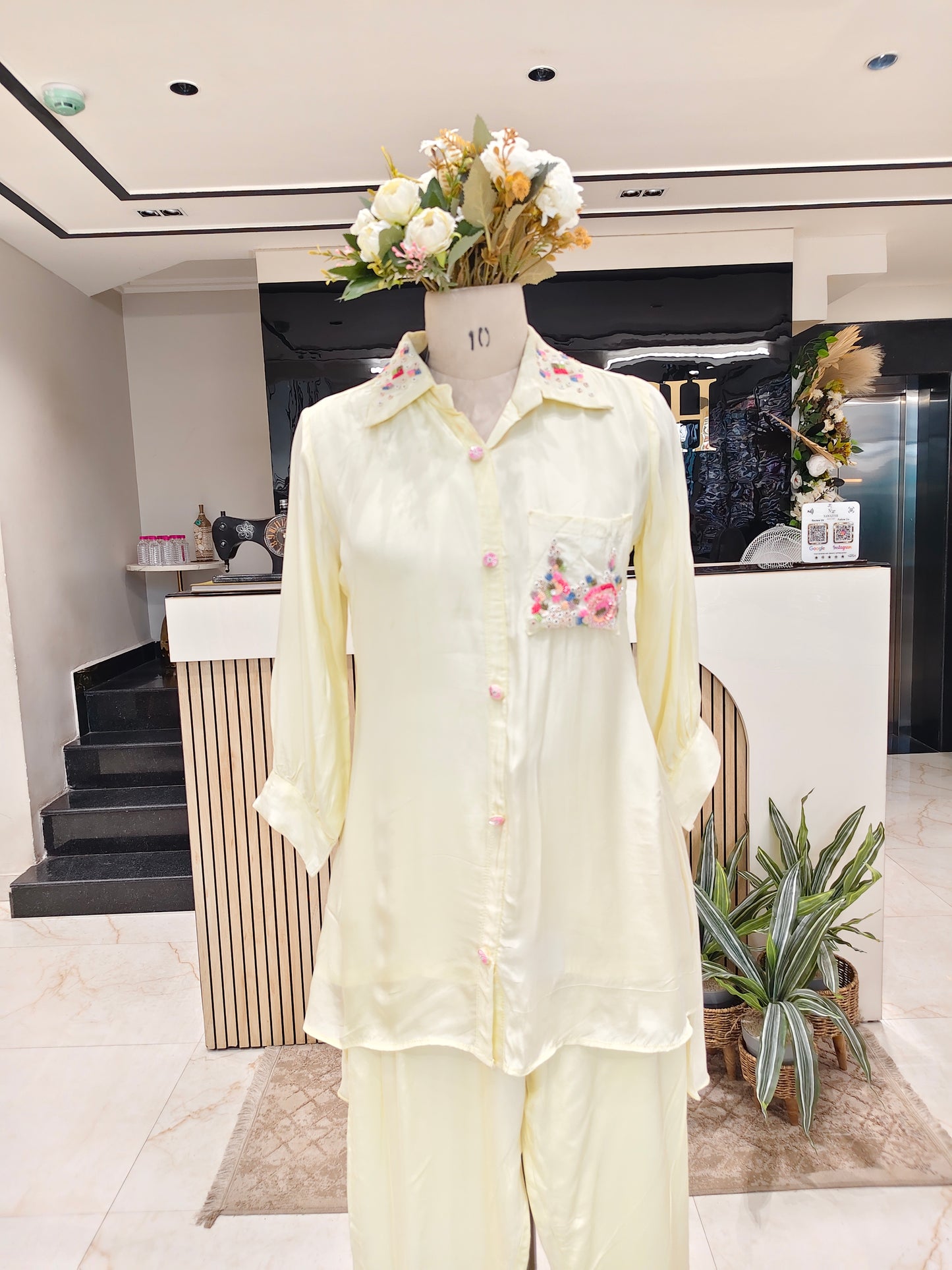 Lemon Crepe Sequins Co-Ord Set