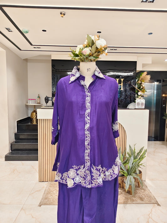 Purple Silk Resham Co-Ord Set