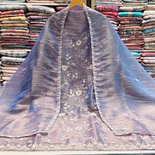 Blue tissue suit with katdana work
Resham sequins designer suit
Tissue dupatta heavy border suit
Festive unstitched suit for women
Party wear ethnic blue suit