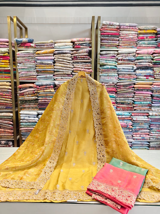 Tissue resham zari suit
Designer unstitched festive suit
Digital print dupatta suit set
Traditional ethnic wear for women
Tissue silk party wear suit
