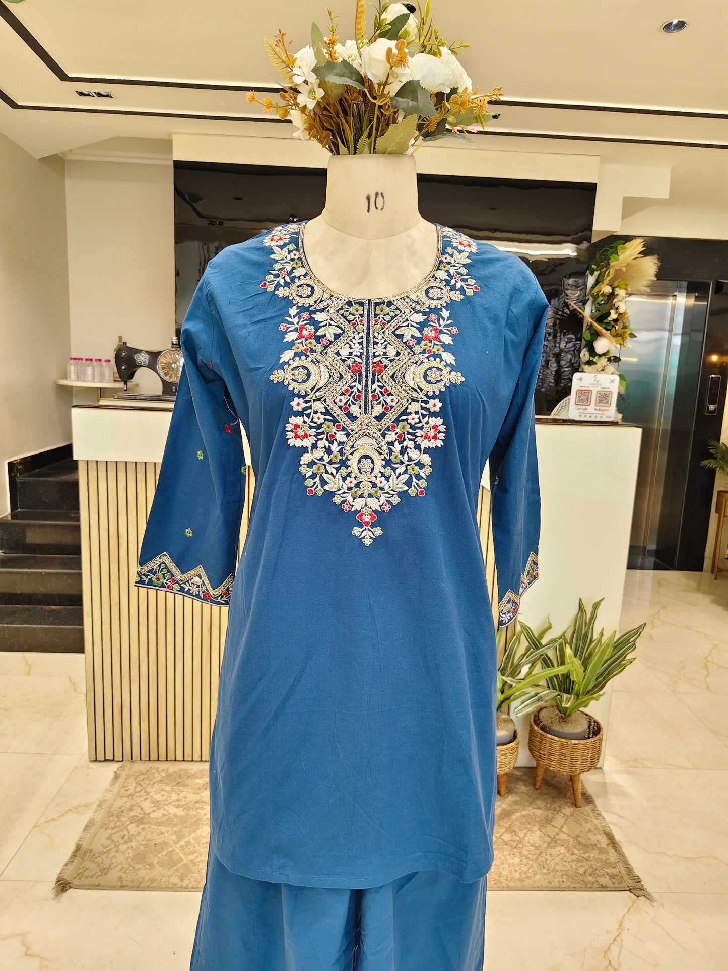 Blue Cotton Plazzo Co-Ord Set