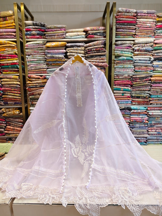 Lavender organza suit
Resham work festive suit
Designer unstitched ethnic wear
Organza dupatta suit set
Elegant lavender party wear suit