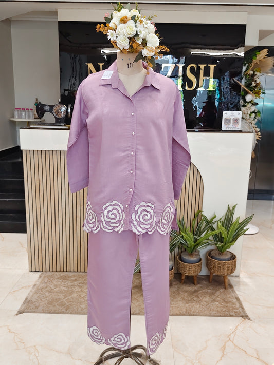 Lavender cotton co ord set


Patch work coord set women


Cotton pants ethnic outfit


Stylish casual co ord wear


Trendy lavender coord set

