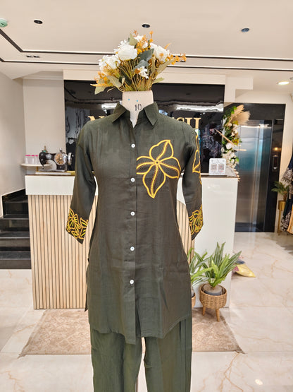 Bottle Green Silk Co-Ord Set