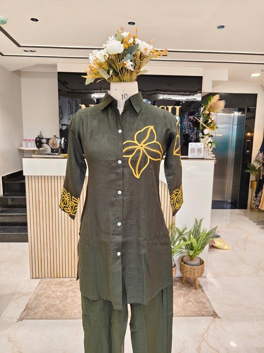 Bottle Green Silk Co-Ord Set