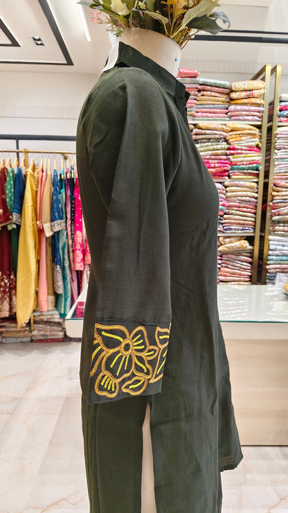 Bottle Green Silk Co-Ord Set