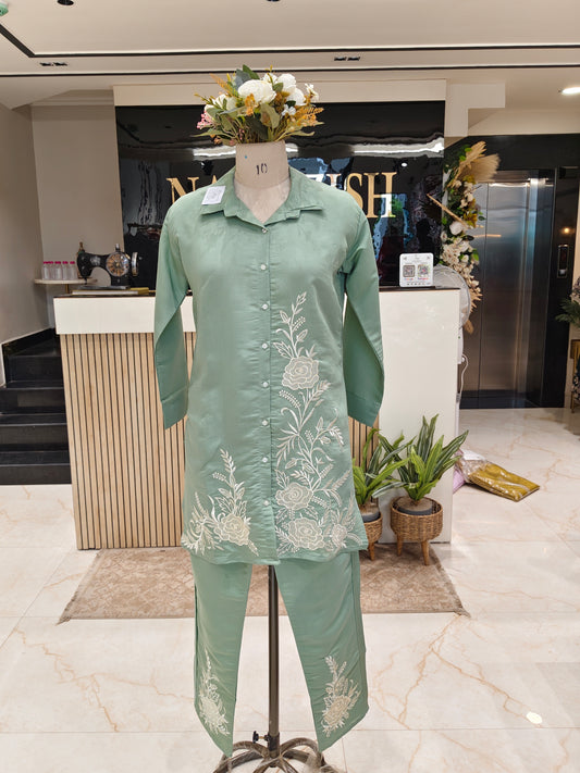 Sea Green Muslin Co-Ord Set