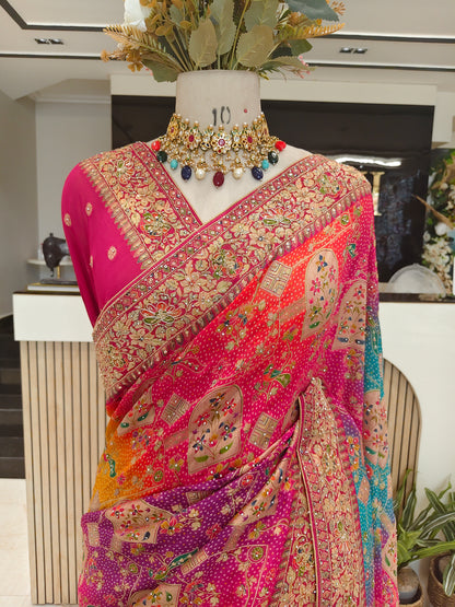 Multi Colour Khaddi Georgette Saree