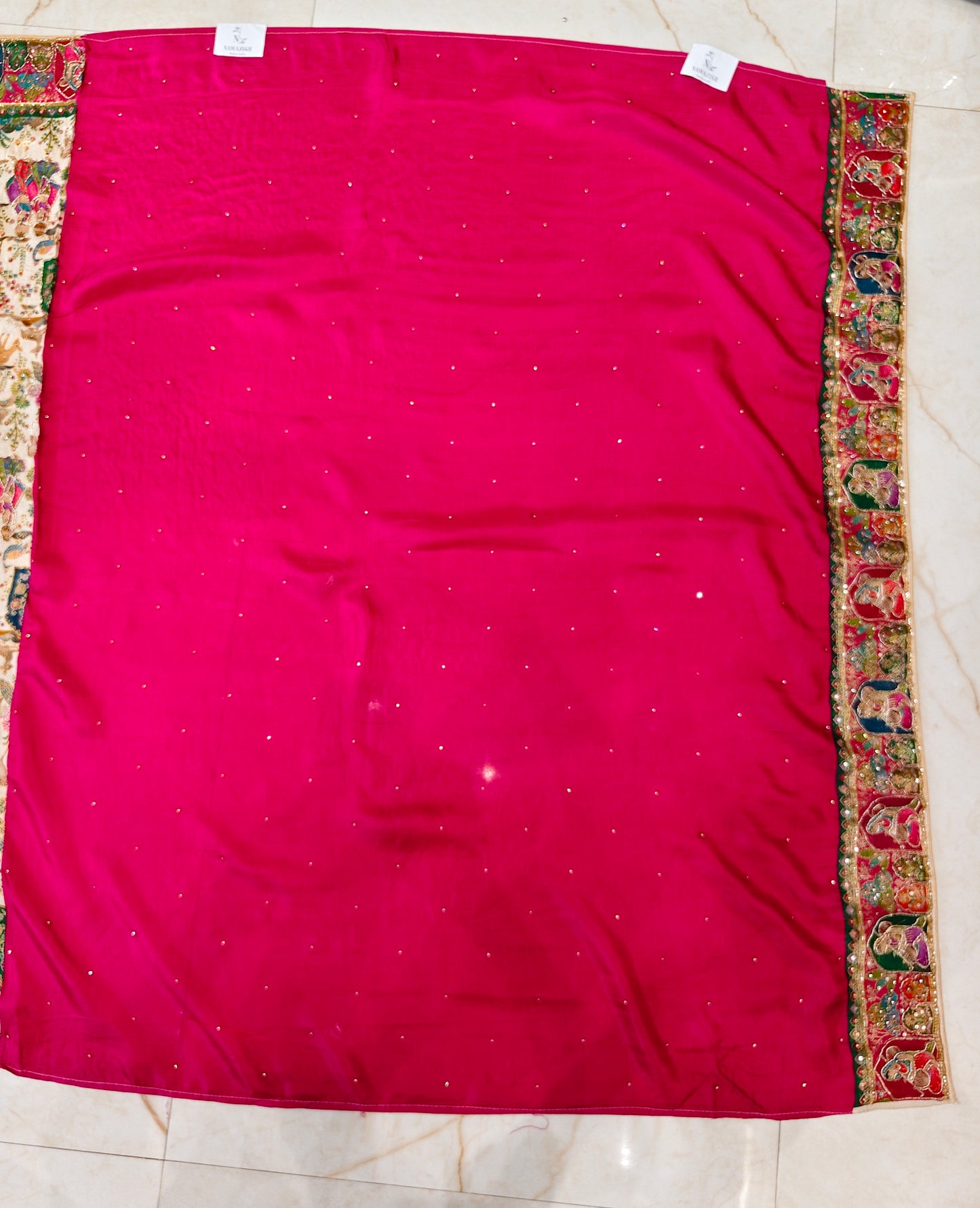 Cream Silk Designer Saree