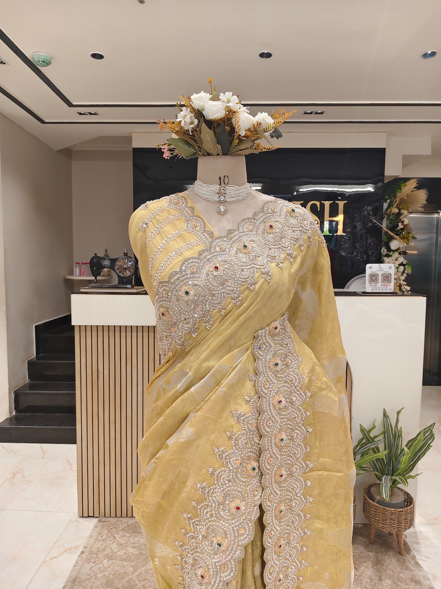 Mustard Tissue Designer Saree