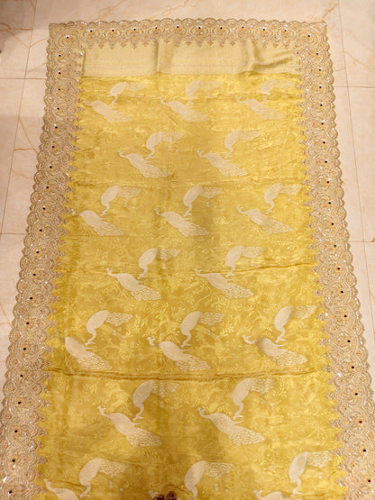 Mustard Tissue Designer Saree