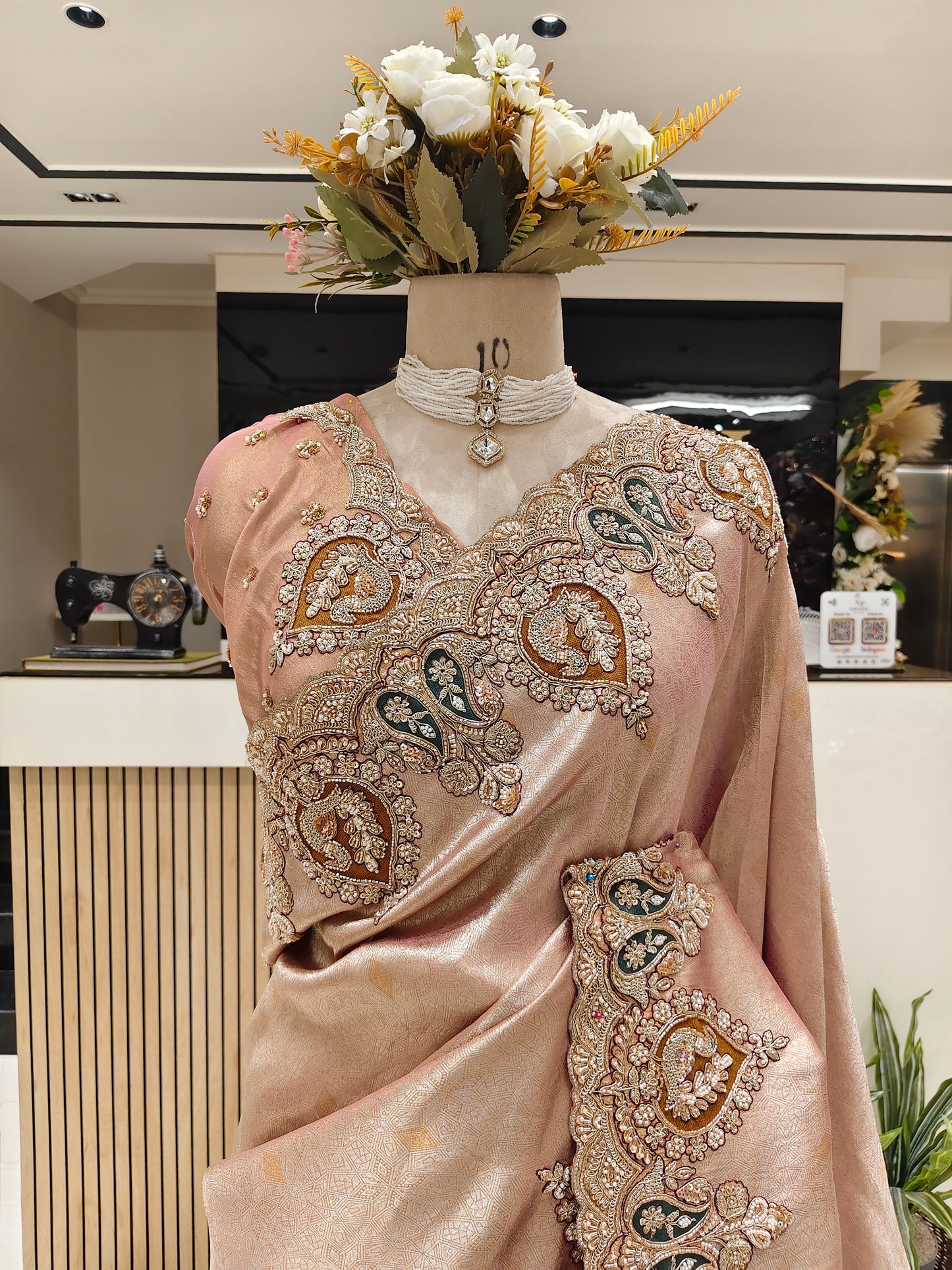 Rose Gold Tissue Designer Saree