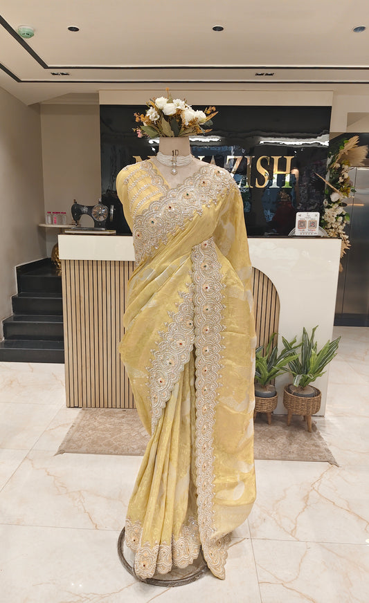 Mustard Tissue Designer Saree