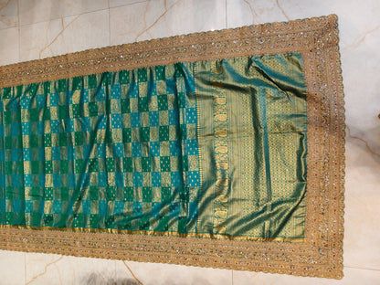 Bottle Green Silk Saree with Zari & Stone Work
