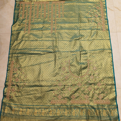 Bottle Green Silk Saree with Zari & Stone Work