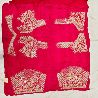 Red Khaddi Georgette Saree with Chunari & Zarkan Work