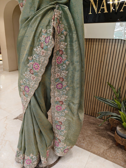 Sea Green Tissue Designer Saree