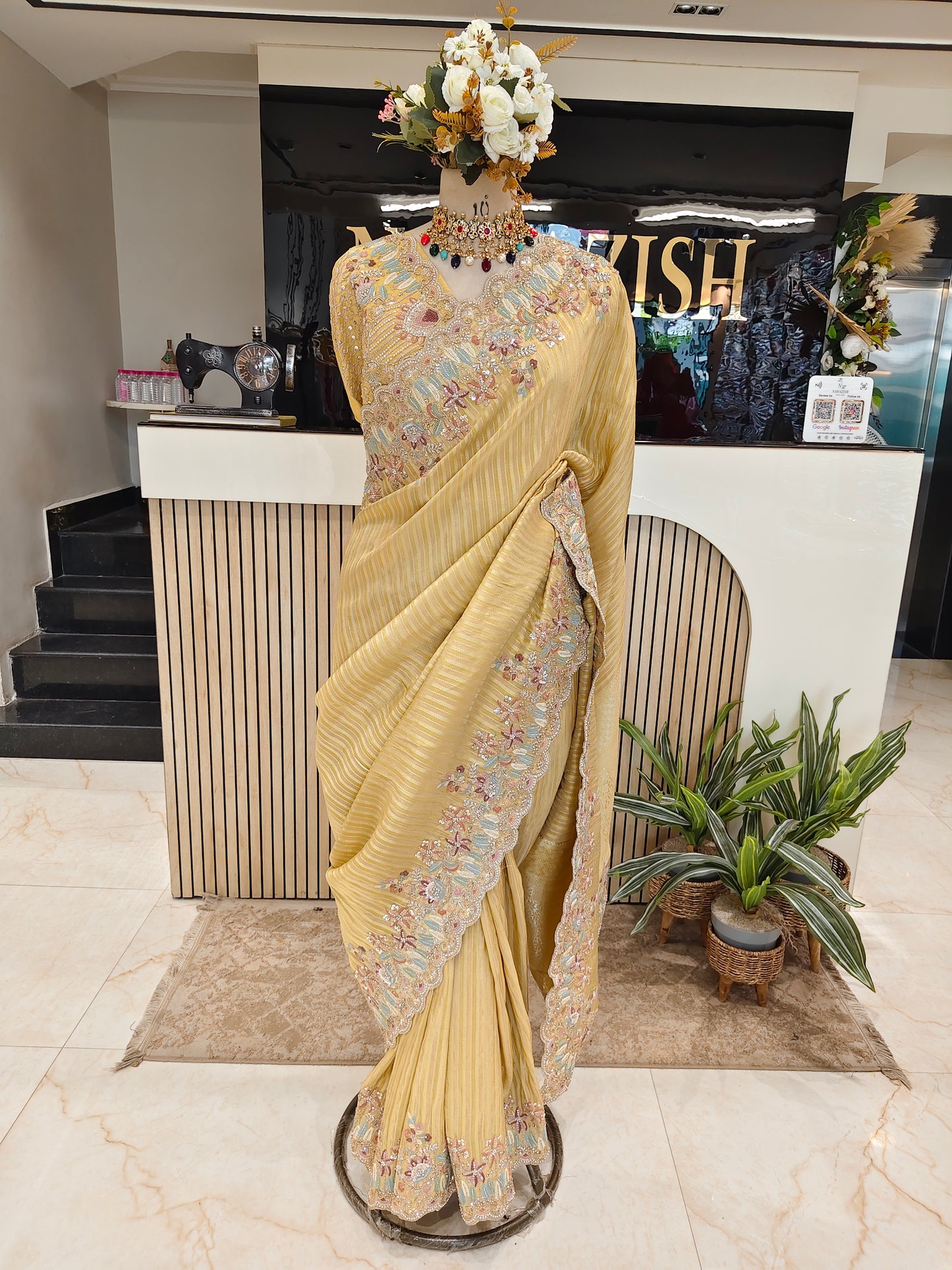 Lemon Tissue Designer Saree
