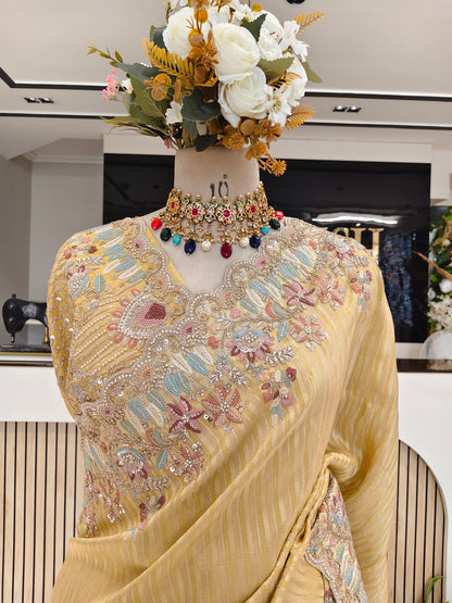 Lemon Tissue Designer Saree