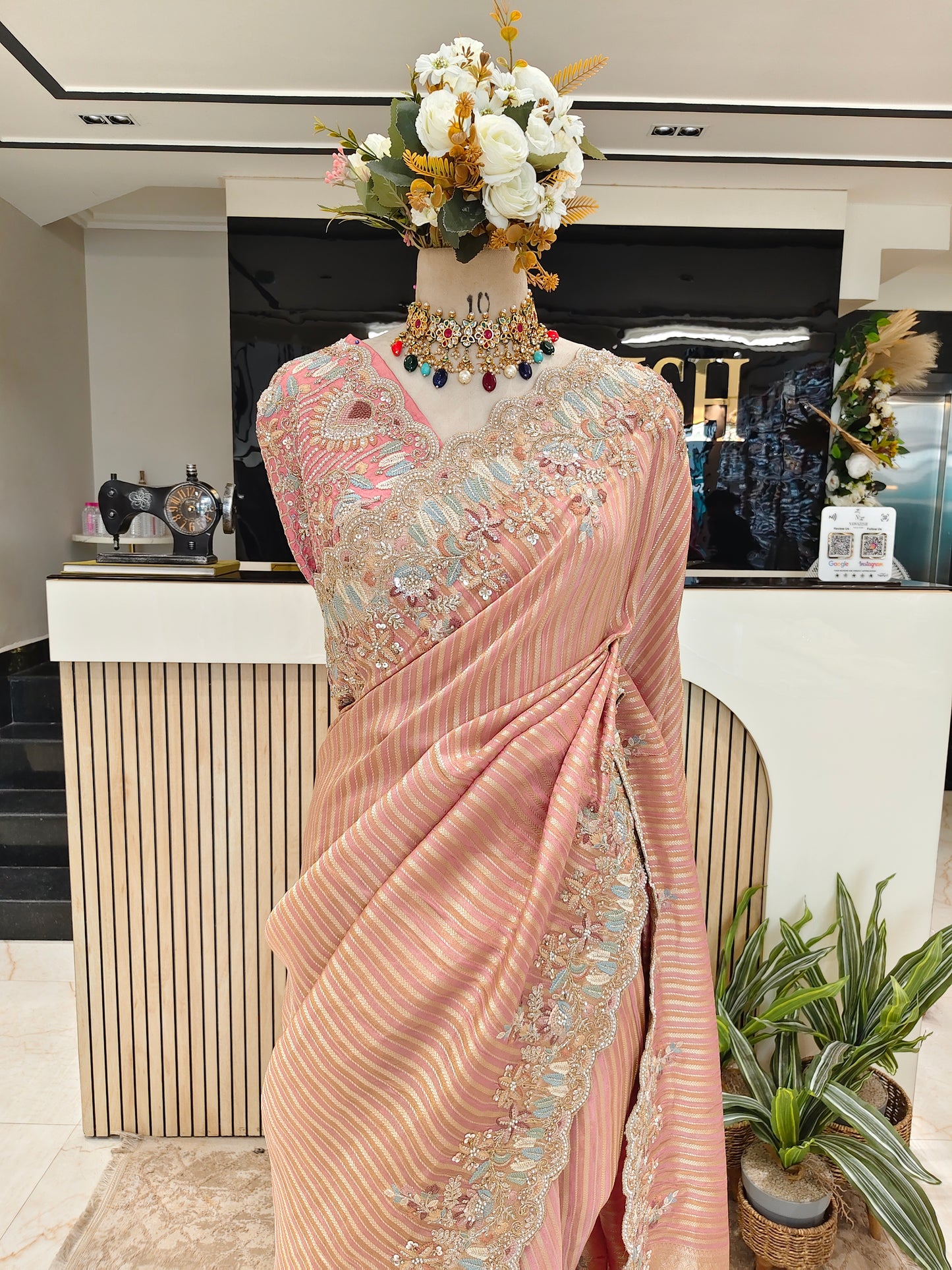 Pink Tissue Designer Saree