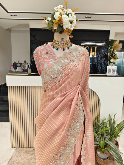 Pink Tissue Designer Saree