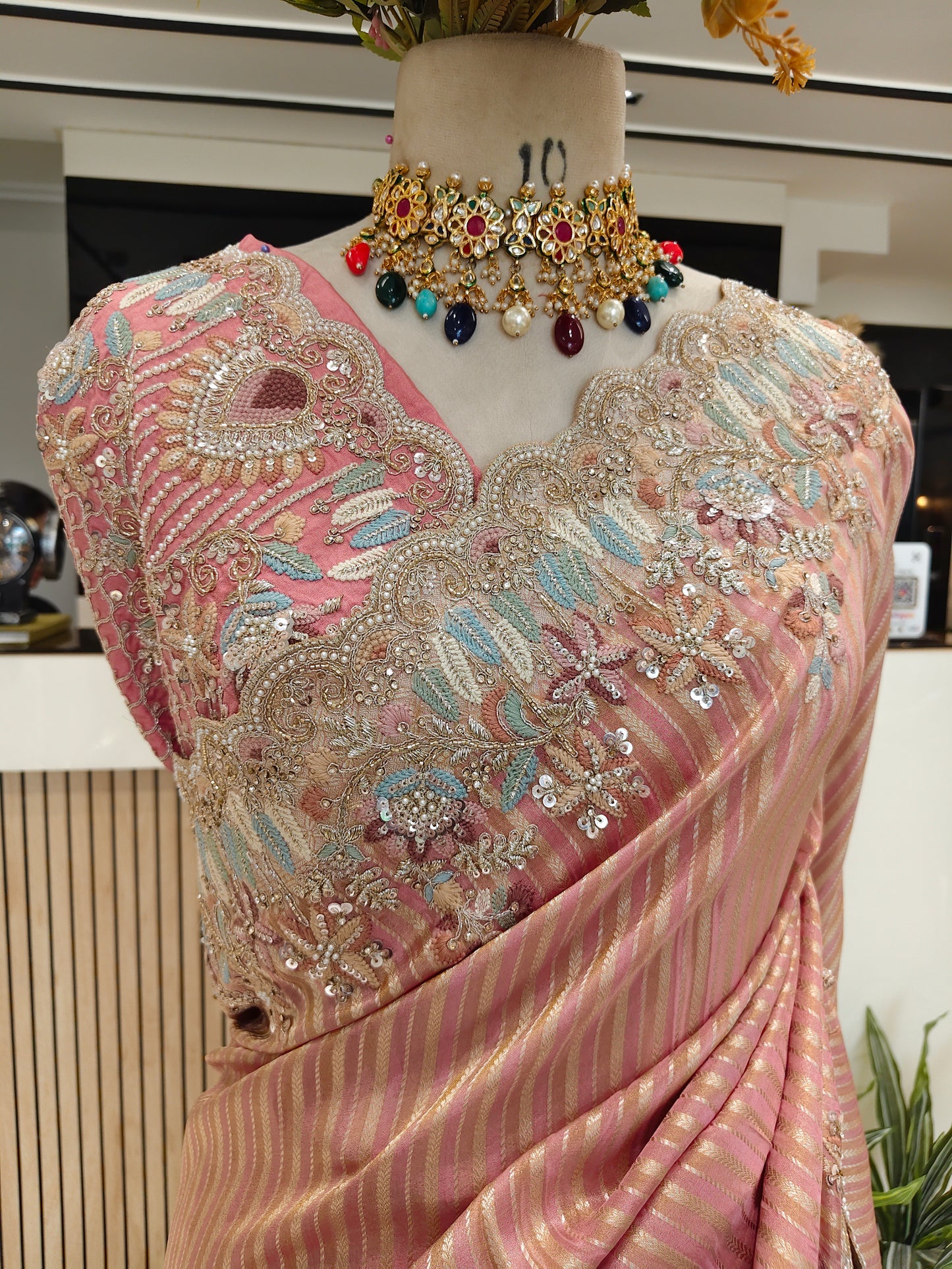 Pink Tissue Designer Saree