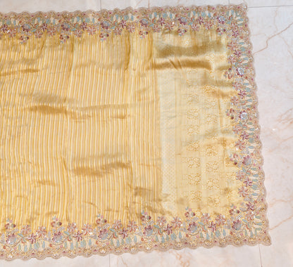 Lemon Tissue Designer Saree