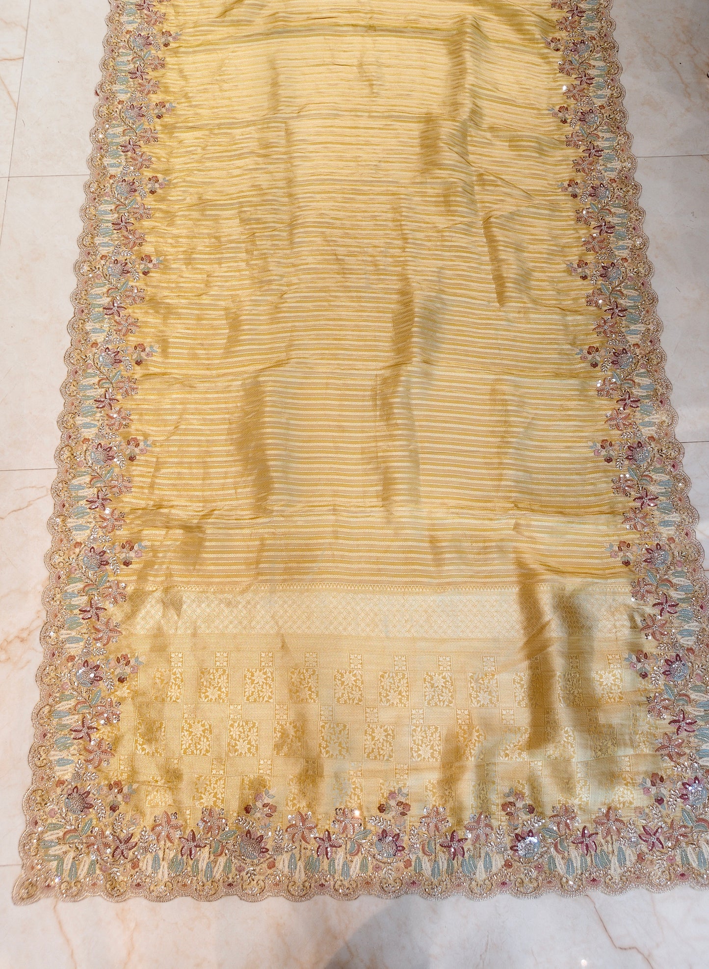 Lemon Tissue Designer Saree