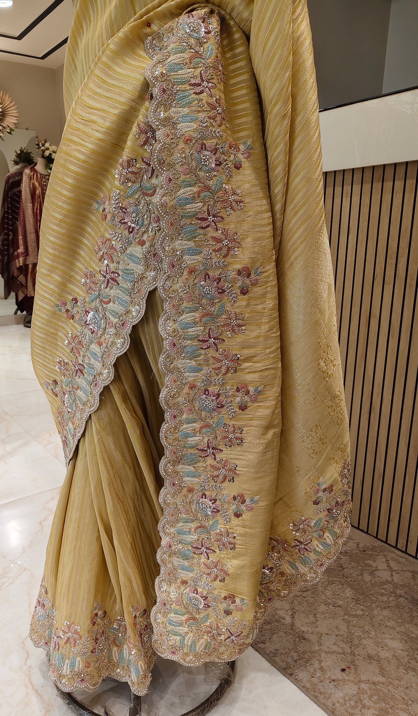 Lemon Tissue Designer Saree