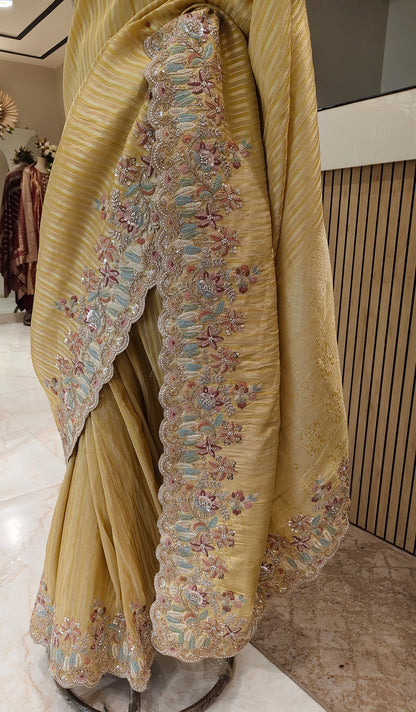 Lemon Tissue Designer Saree