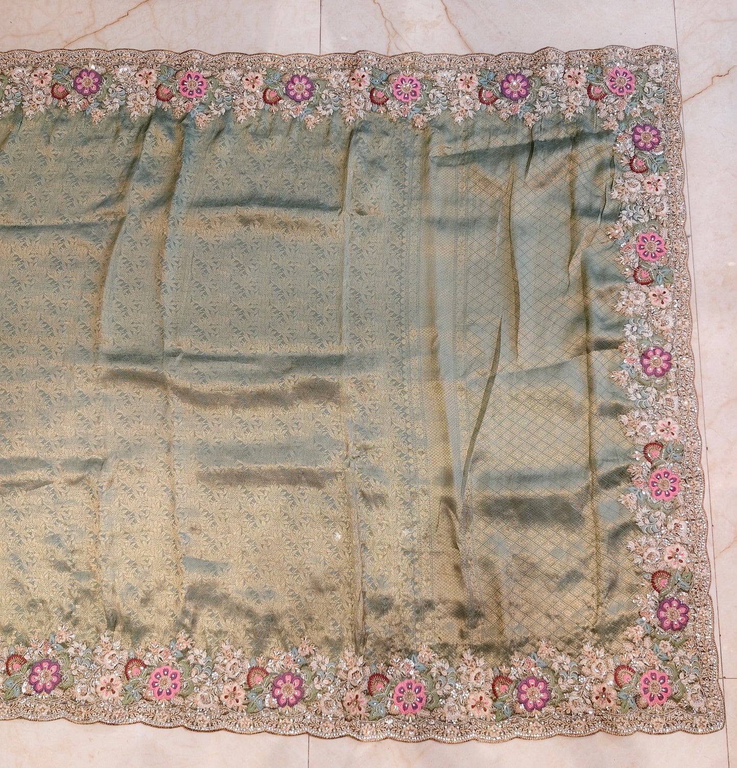 Sea Green Tissue Designer Saree