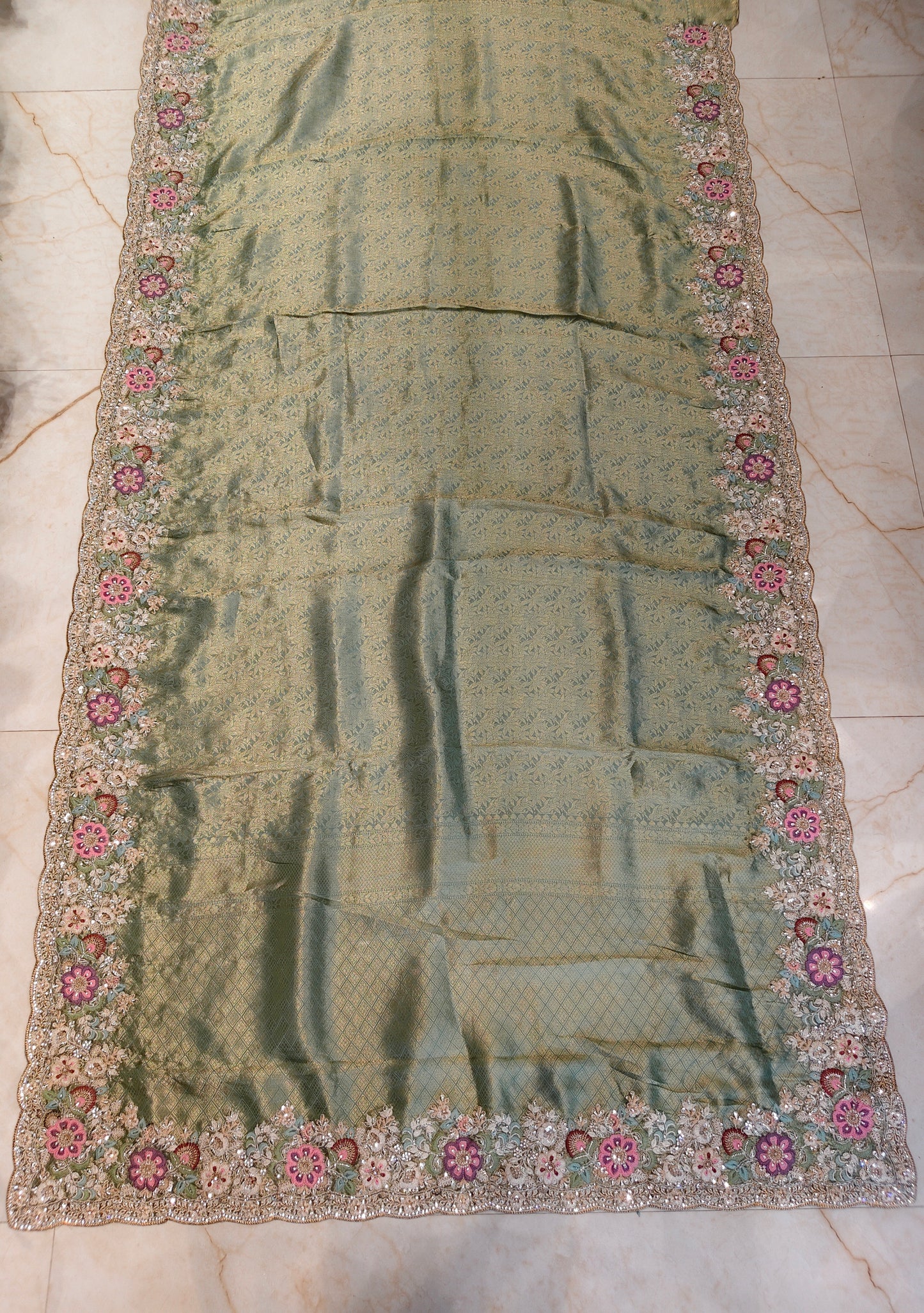 Sea Green Tissue Designer Saree