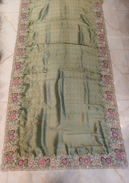 Sea Green Tissue Designer Saree