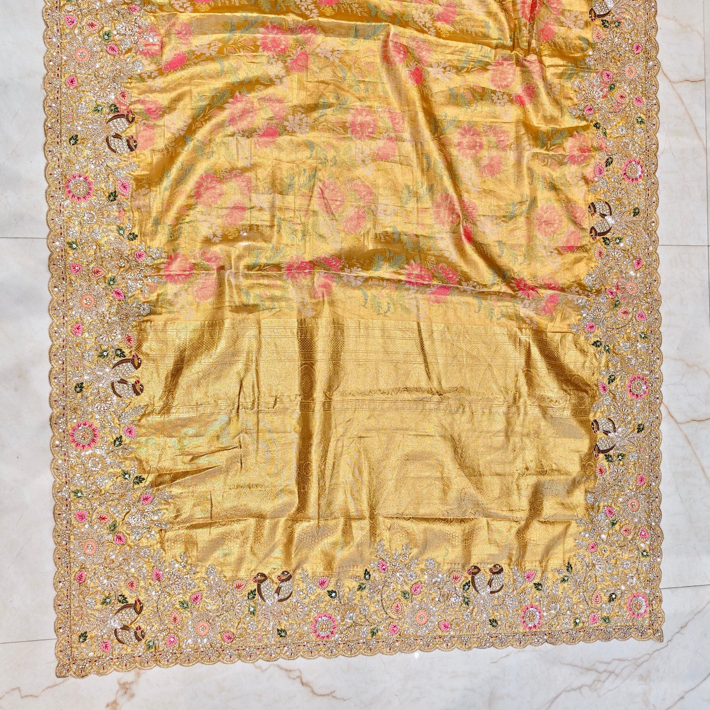 Mustard Gold Tissue Designer Saree