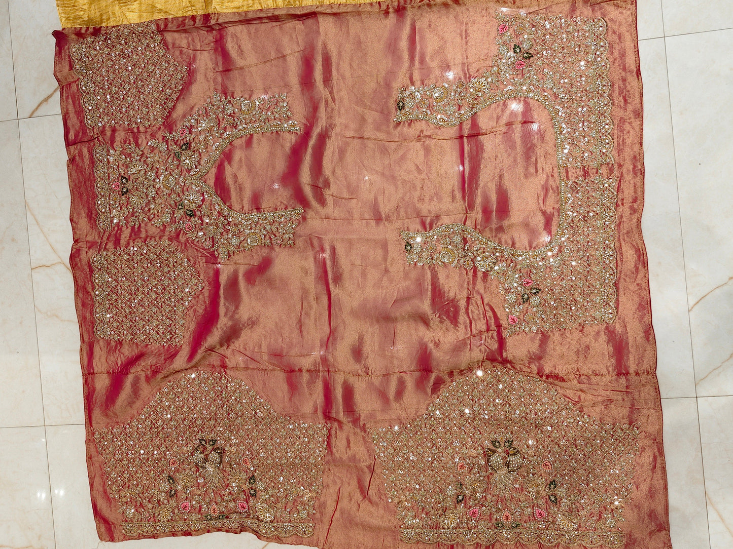 Mustard Gold Tissue Designer Saree