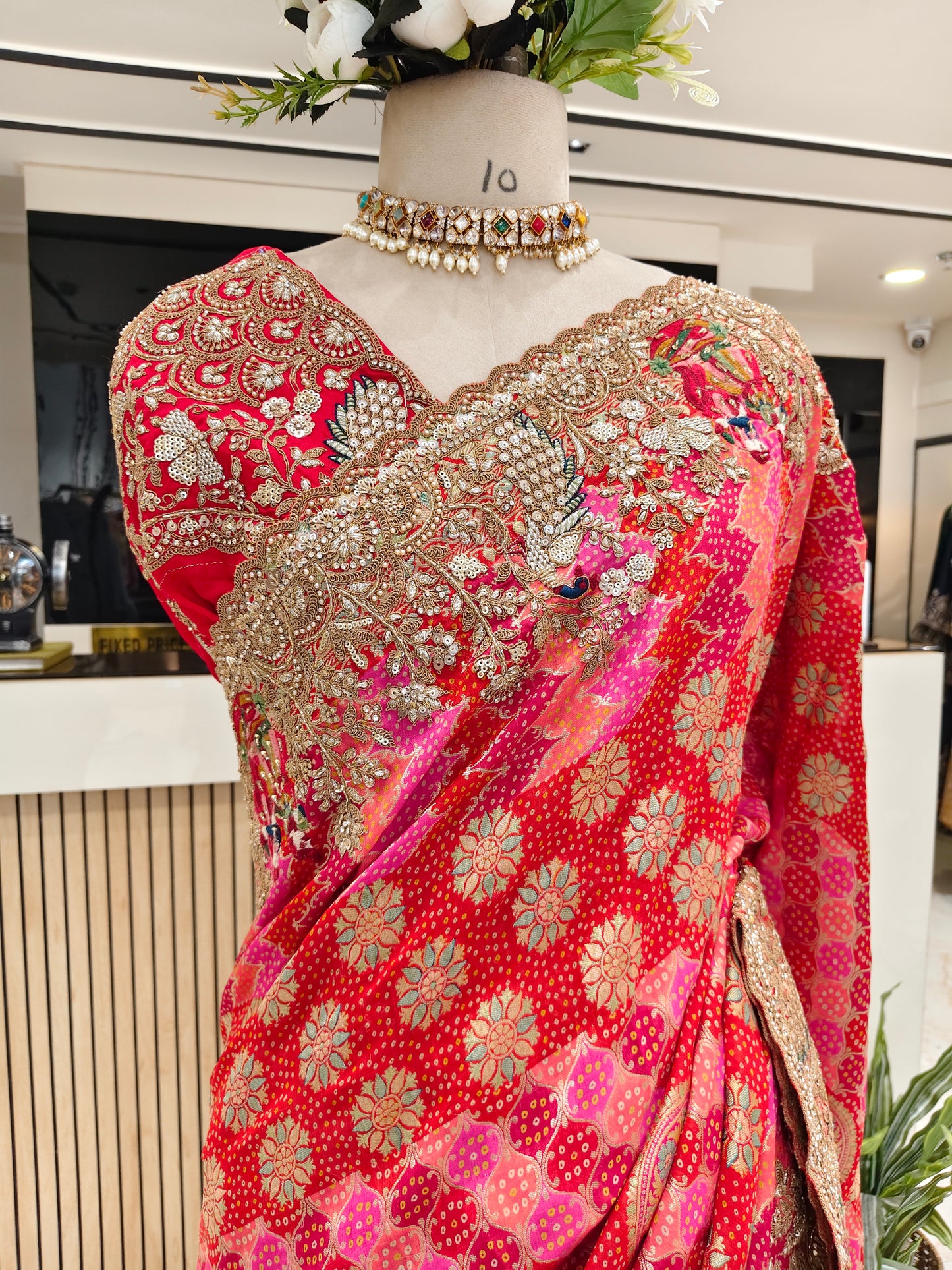 Red Georget Handloom Designer Saree