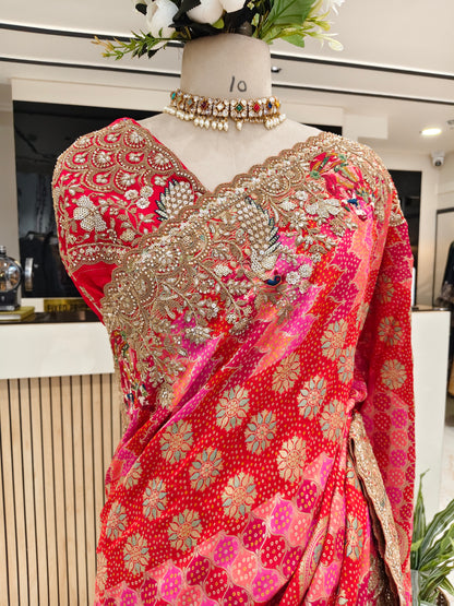 Red Georget Handloom Designer Saree