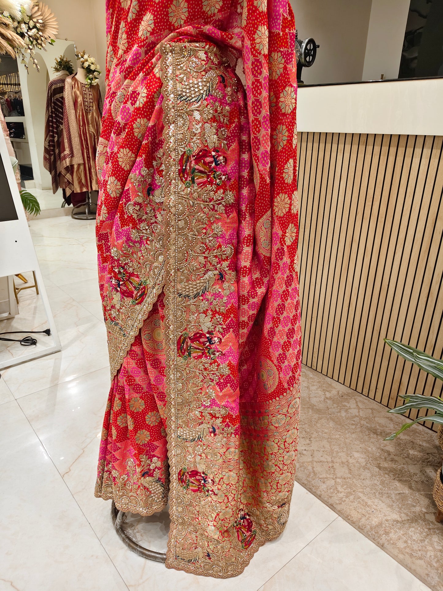 Red Georget Handloom Designer Saree