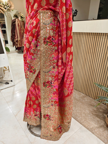 Red Georget Handloom Designer Saree