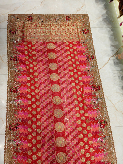 Red Georget Handloom Designer Saree