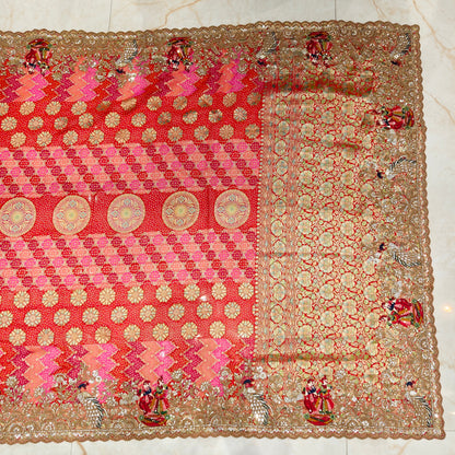 Red Georget Handloom Designer Saree