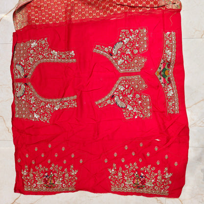 Red Georget Handloom Designer Saree