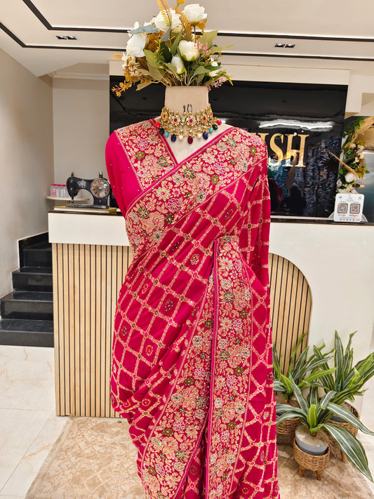 Rani Pink Georget Designer Saree