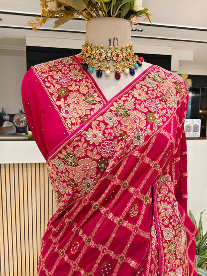 Rani Pink Georget Designer Saree