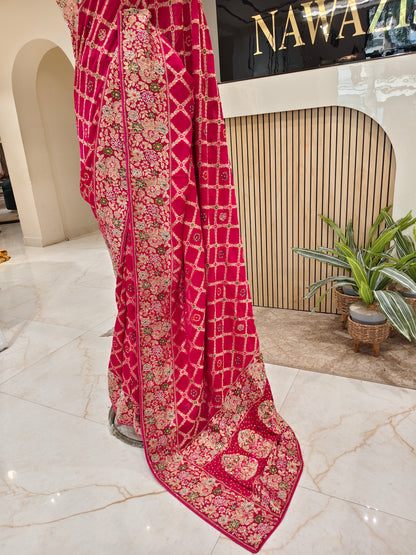 Rani Pink Georget Designer Saree