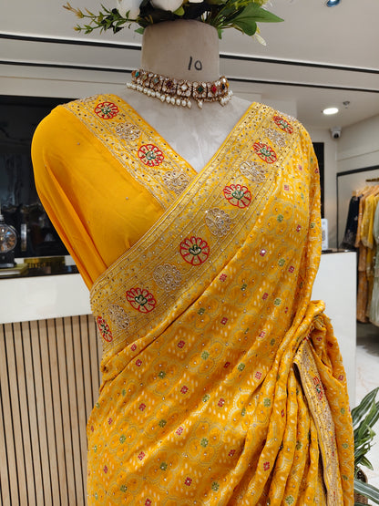 Yellow Georget Designer Saree