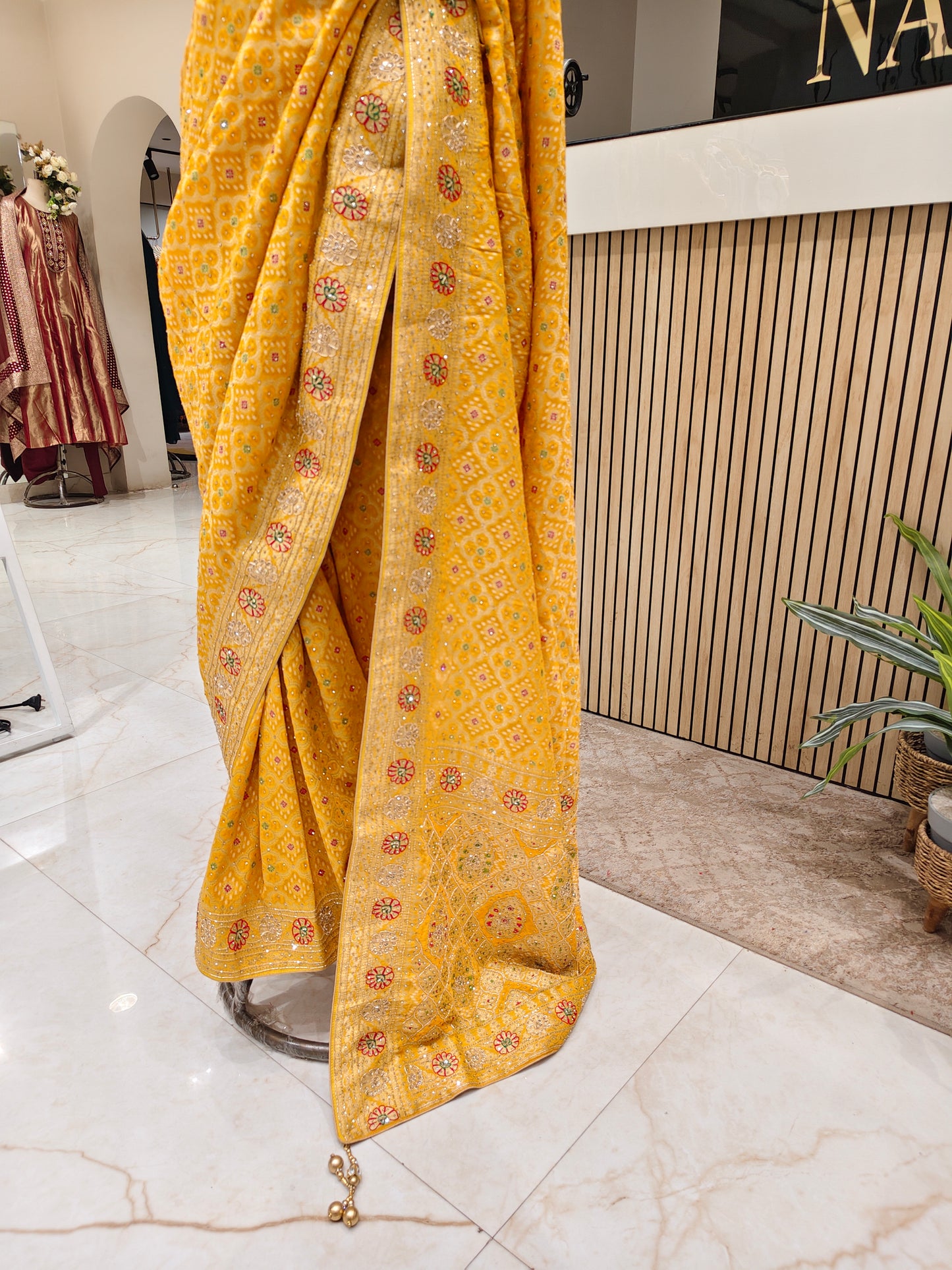 Yellow Georget Designer Saree