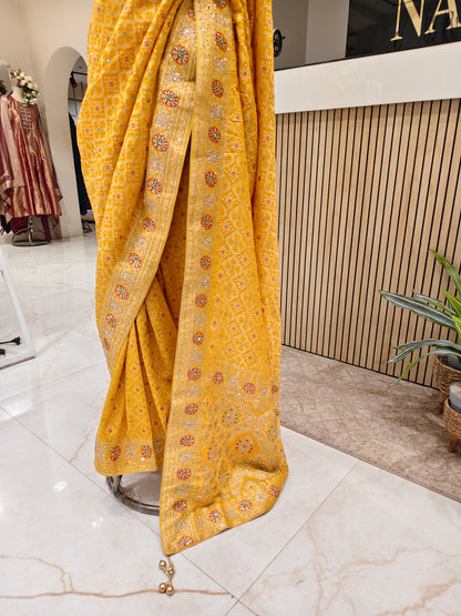 Yellow Georget Designer Saree