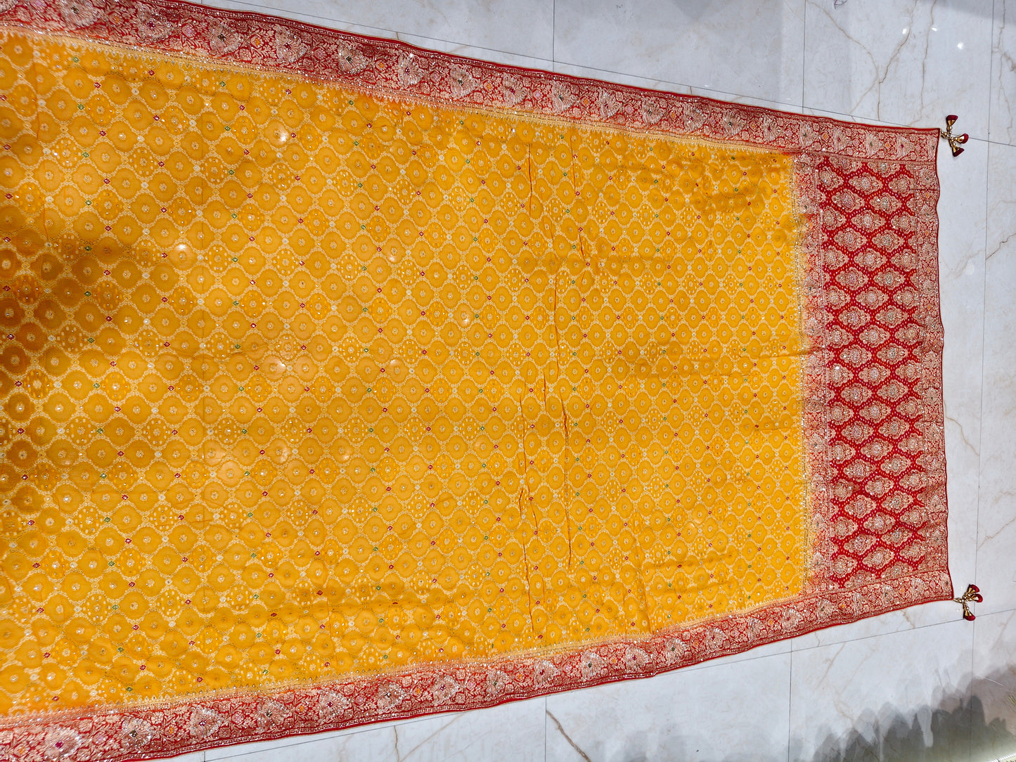 Yellow & Red Georget Designer Saree